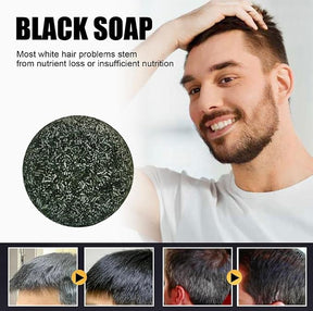 50g Black Hair Soap Hair Darkening Soap Shampoo Bar Fast Effective Repair Gray White Color Dye Hair Body Natural Org